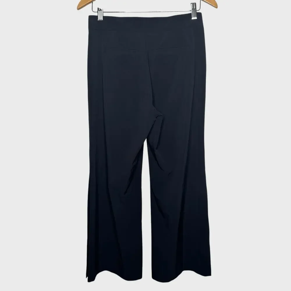 Athleta Size 2 Black Tribeca Wide Leg Crop Pants Snap Split Hem Athleisure Zip